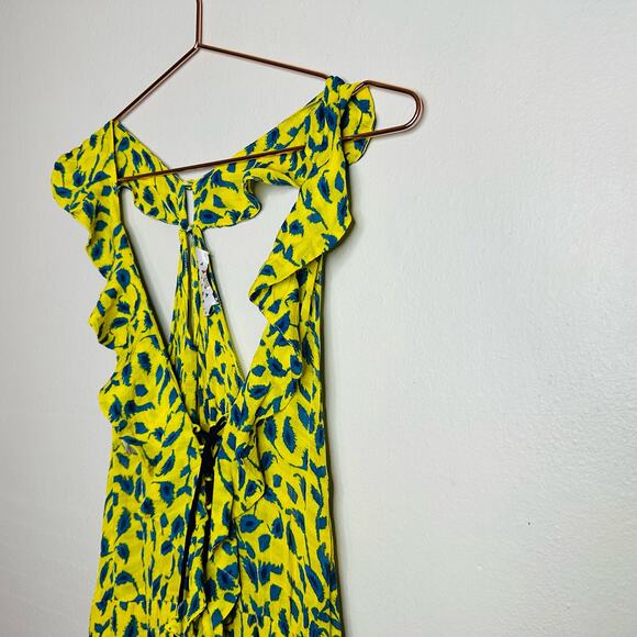 TANYA TAYLOR Yellow Blue Printed Silk Chiffon V-Neckline Maxi Dress Size 2 - Picture 7 of 13